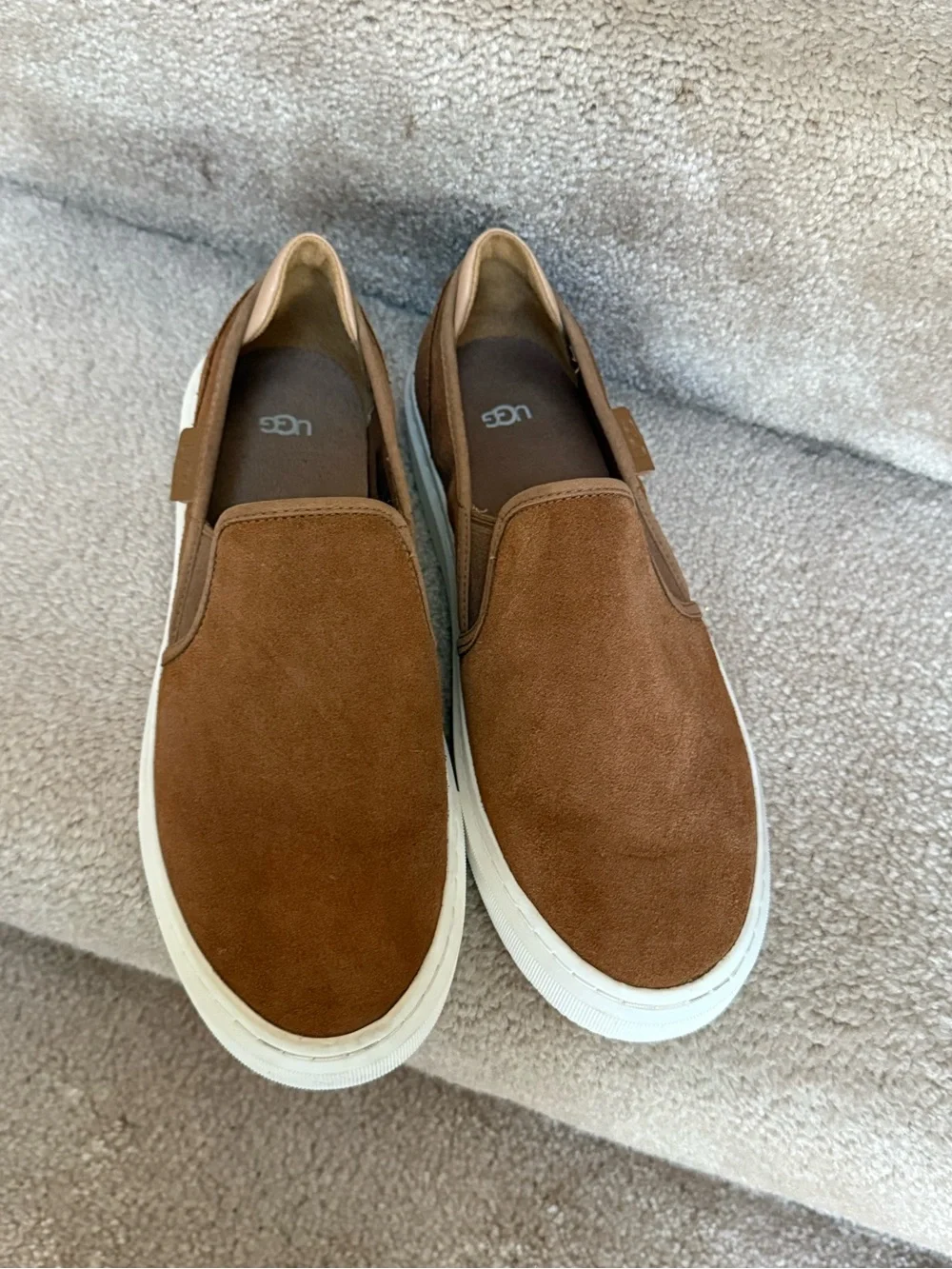 UGG Men's Alameda Brown Suede Slip-On Sneakers with White Sole